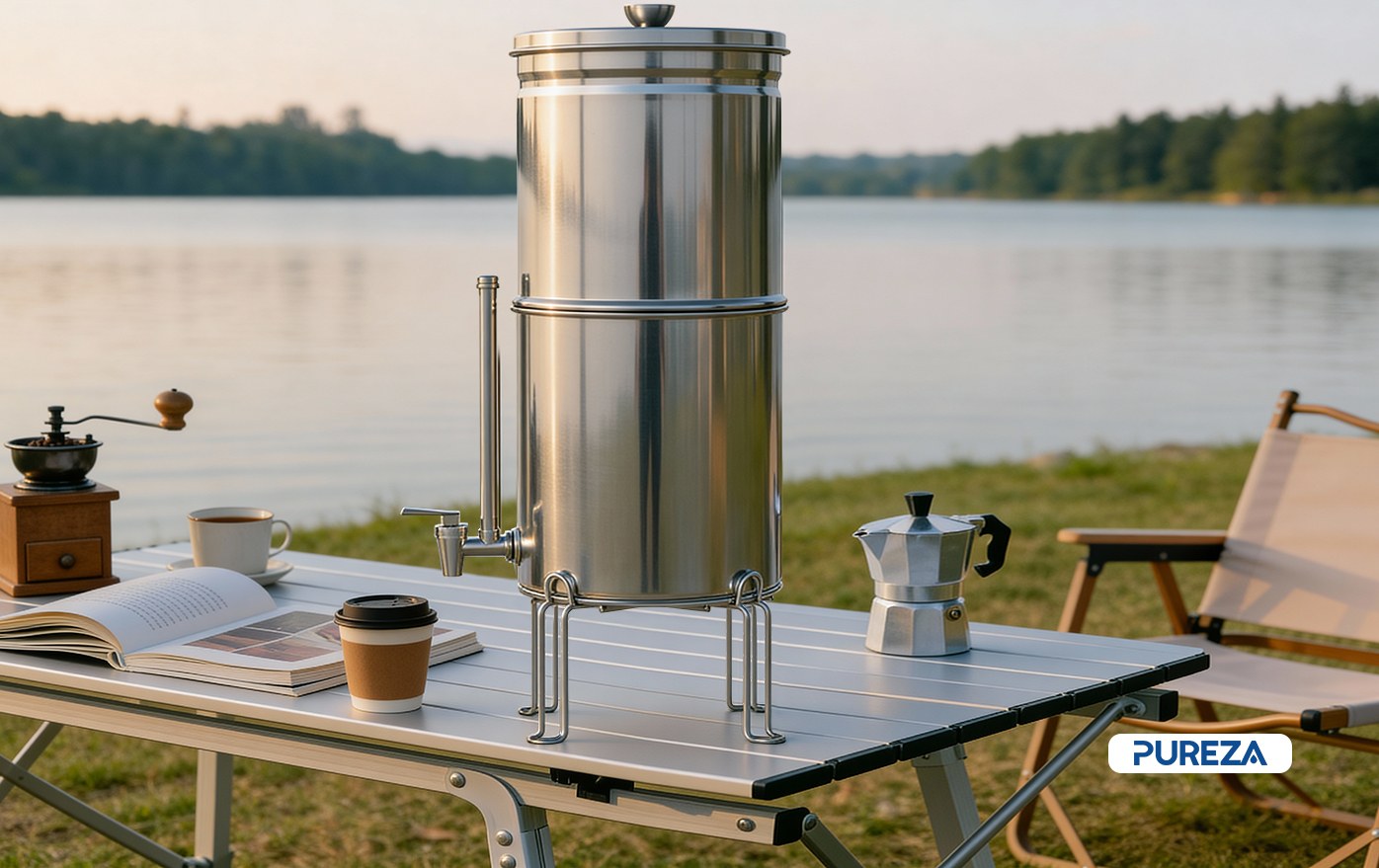 Stainless steel gravity water filter system