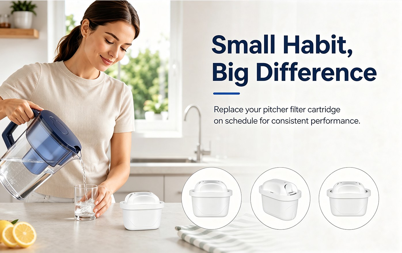 Pitcher water filter cartridge